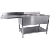 Commercial Sink For Dishwashers 2 Bowls Left Bottom Shelf Splashback 1600x600x950mm | Yls166 Sbr2