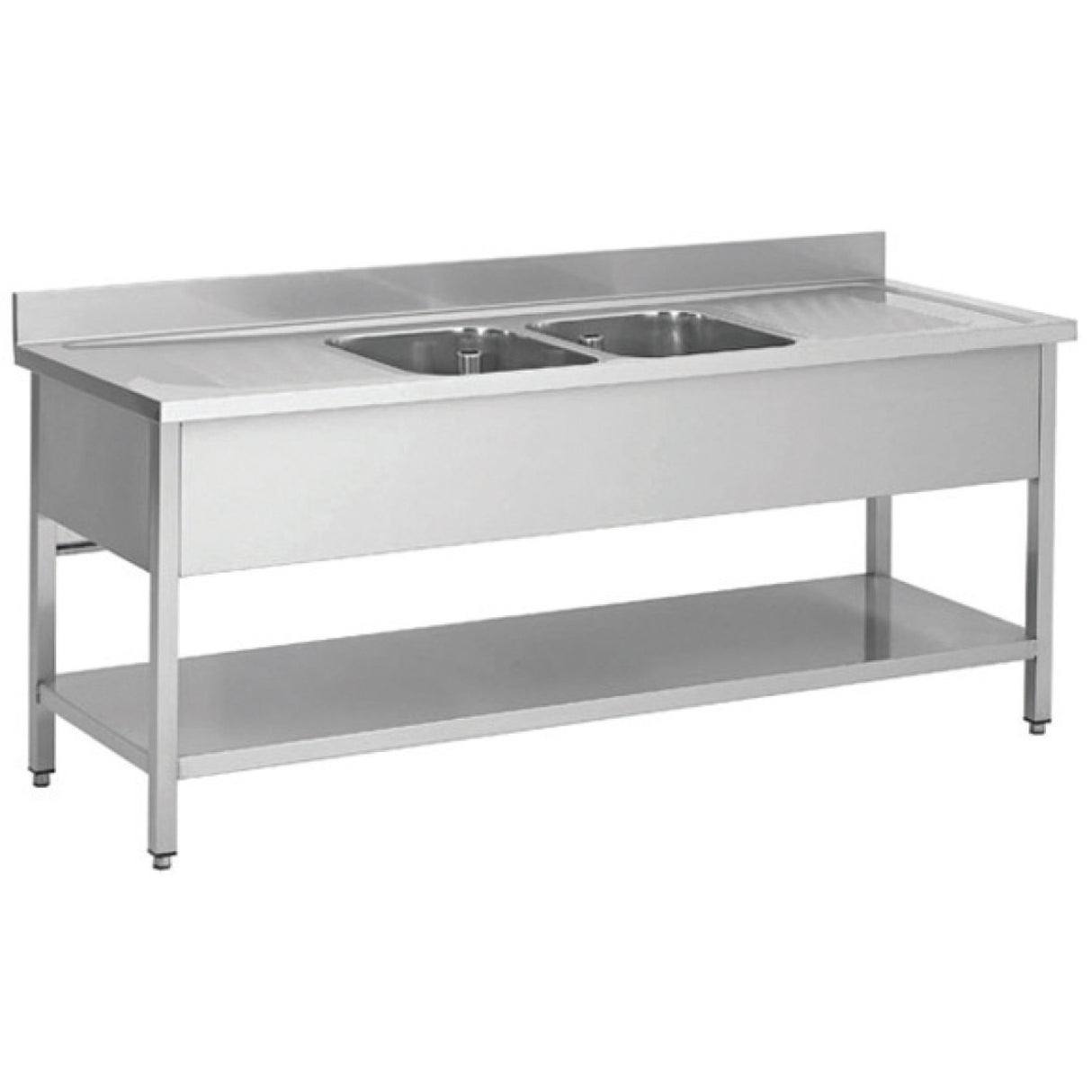 Commercial Sink Stainless Steel 2 Bowls Bottom Shelf Splashback 2000mm Depth 600mm |  Vs206 Bt