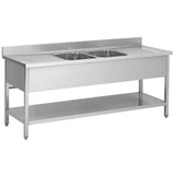 Commercial Sink Stainless Steel 2 Bowls Bottom Shelf Splashback 2000x700x950 | Yls207 Bm2