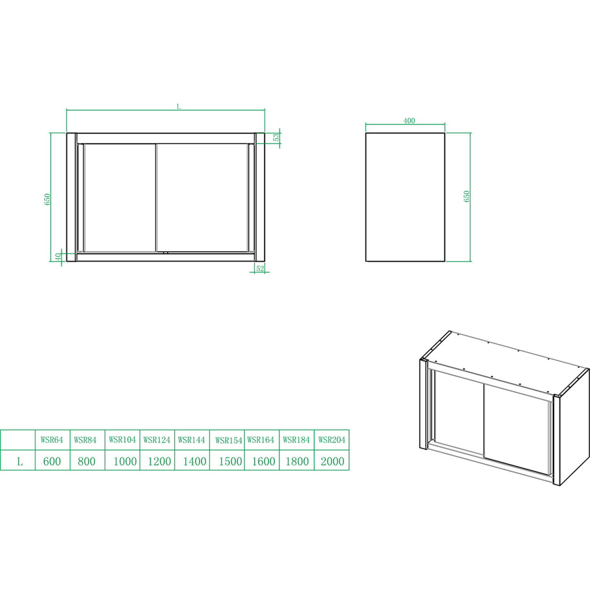 Wall Cabinet Sliding Doors Stainless Steel Width 1800mm Depth 400mm |  Thwsr184