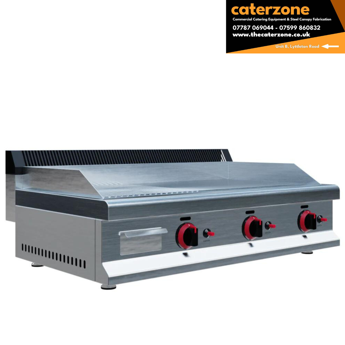 3 Burner Gas Griddle Half Flat Half Ribbed 950mm Wide GD950-RIB