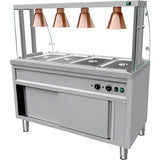 Commercial Bain Marie With Cabinet 4×Gn1/1 Curved Glass Display And 4 Heat Lamps 1470x700x1450mm | Vbmgn4 Aen
