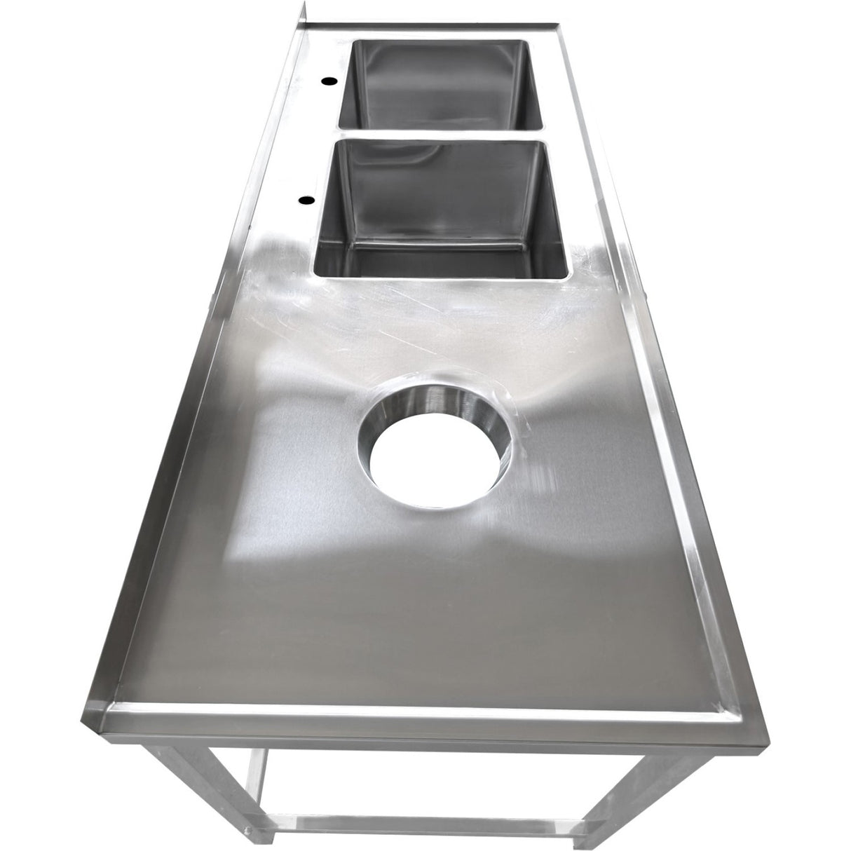Commercial Stainless Steel Double Sink With 2 Right Bowls &Amp; Left Scrapping Hole + Splashback 1800x700x950mm | Whstt1870 R