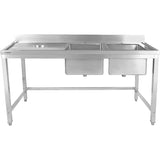 Commercial Stainless Steel Double Sink With 2 Right Bowls &Amp; Left Scrapping Hole + Splashback 1800x700x950mm | Whstt1870 R
