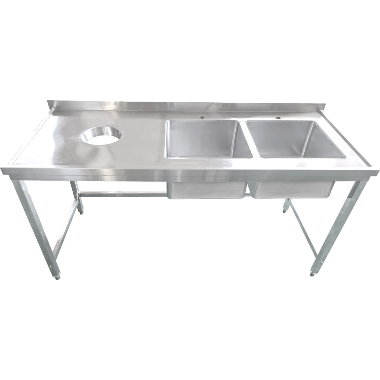 Commercial Stainless Steel Double Sink With 2 Right Bowls &Amp; Left Scrapping Hole + Splashback 1800x700x950mm | Whstt1870 R