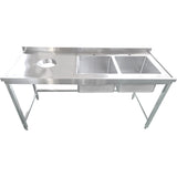 Commercial Stainless Steel Double Sink With 2 Right Bowls &Amp; Left Scrapping Hole + Splashback 1800x700x950mm | Whstt1870 R