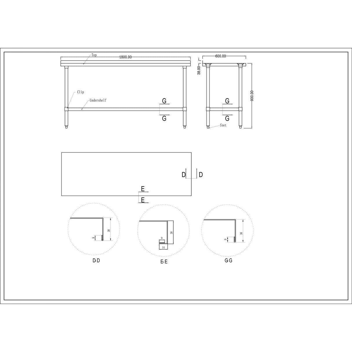 Commercial Stainless Steel Work Table Upstand 1800x600x900mm |  Wt60180 Gb