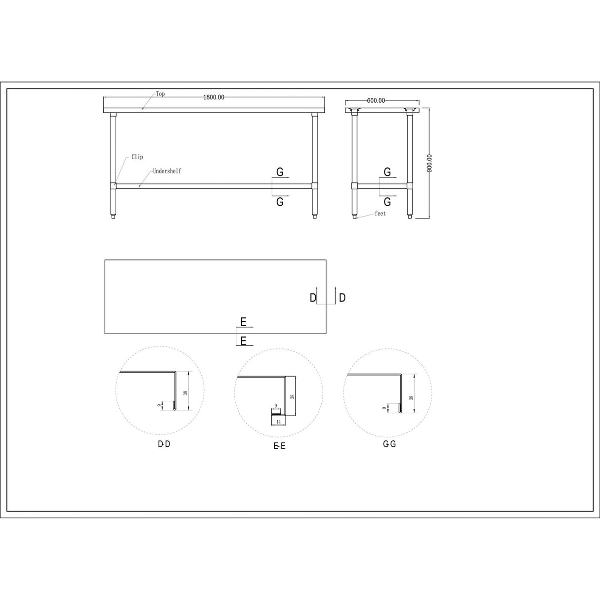 Commercial Stainless Steel Work Table Bottom Shelf 1800x600x900mm |  Wt60180 G