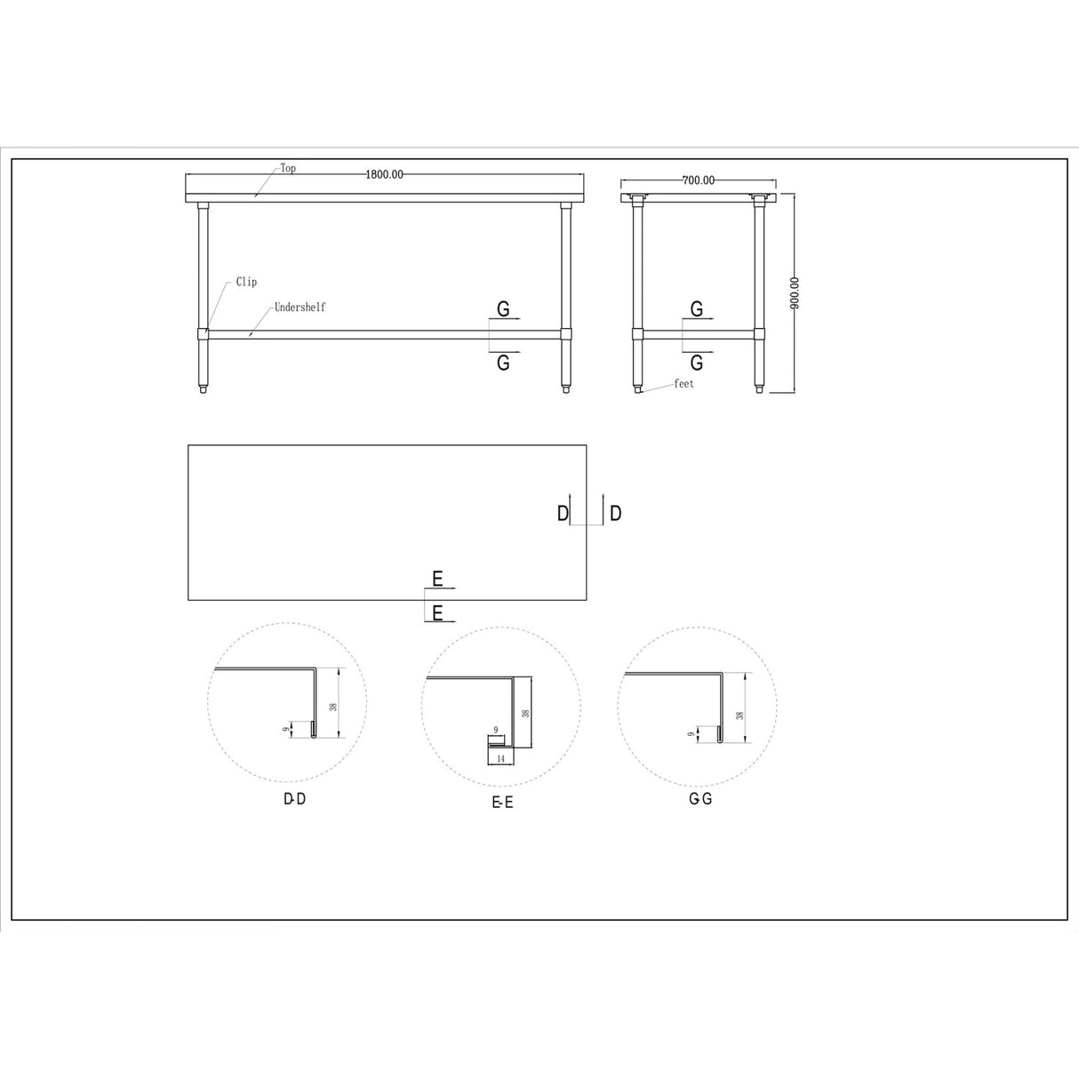 Commercial Stainless Steel Work Table Bottom Shelf 1800x700x900mm |  Wt70180 G