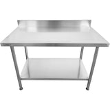 Commercial Mobile Work Table With Adjustable Feet Stainless Steel Bottom Shelf Rear Upstand 1400x600xx850/930mm | Wt60140 C