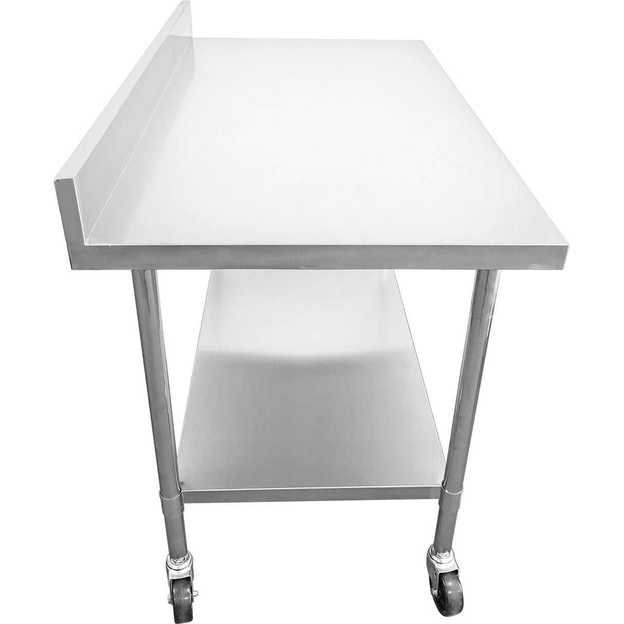 Commercial Mobile Work Table With Adjustable Feet Stainless Steel Bottom Shelf Rear Upstand 800x600xx850/930mm |  Wt6080 C