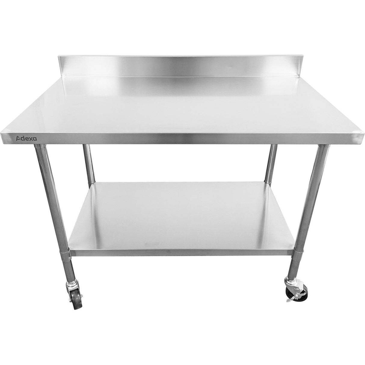 Commercial Mobile Work Table With Adjustable Feet Stainless Steel Bottom Shelf Rear Upstand 800x600xx850/930mm |  Wt6080 C