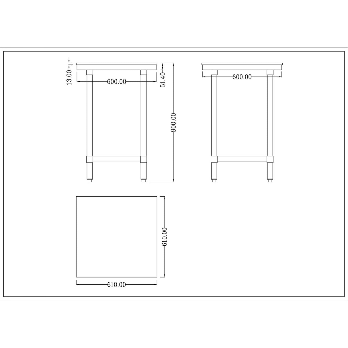 Commercial Stainless Steel Cutting Board Table 600x600x900mm |  WTC60602G