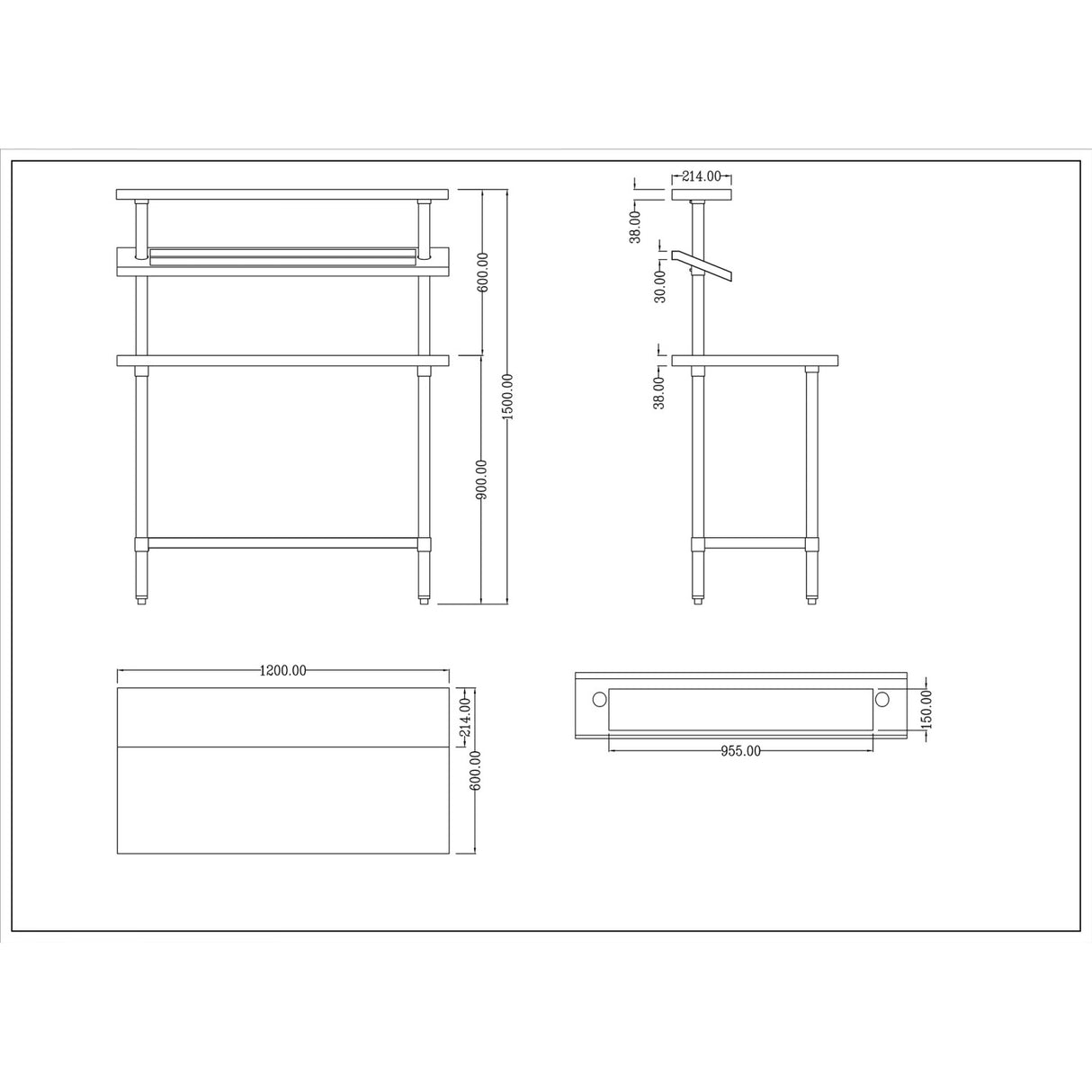 Stainless Steel Prep table 9 x GN1/9 & Top shelf  & Undershelf |  WTG60120