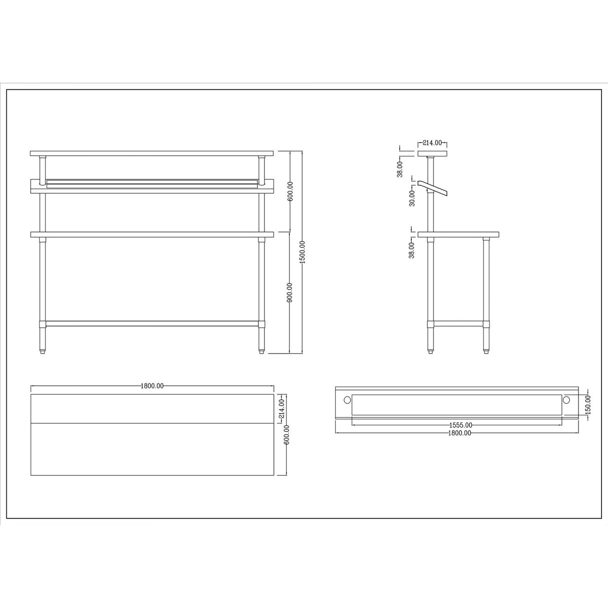 Stainless Steel Prep table 14 x GN1/9 & Top shelf  & Undershelf |  WTG60180