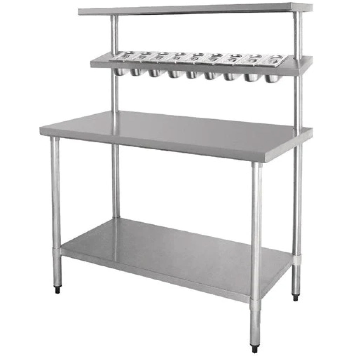 Stainless Steel Prep table 11 x GN1/9 & Top shelf  & Undershelf |  WTG60150