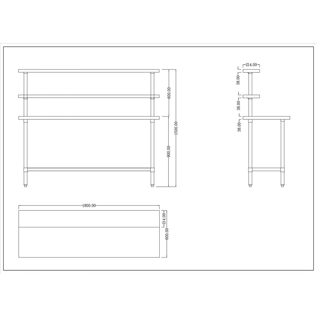 Stainless Steel Prep table 1800mm Width 2 x Top Shelf & 1 x Undershelf |  WTS60180