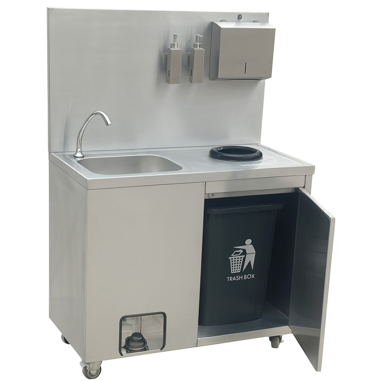 Mobile Stainless Steel Hygiene Station With Pedal Faucet &Amp; Waste Bin 1000x500x1350mm | Ylsyt105