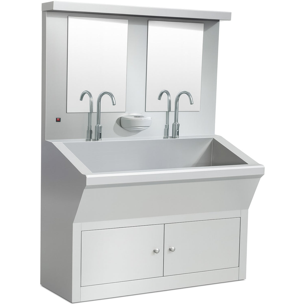 Commercial Stainless Steel Double Scrub Sink With Mirrors, Pedal Controls &Amp; Dual Faucets 1200x600x1800mm | Yyky1261
