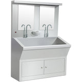 Commercial Stainless Steel Double Scrub Sink With Mirrors, Pedal Controls &Amp; Dual Faucets 1200x600x1800mm | Yyky1261
