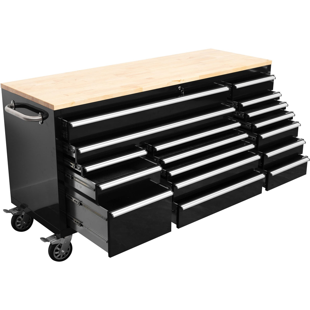 Widebody Heavy Duty 72&Quot; Steel Rolling Tool Chest With Wooden Worktop 17 Drawers 1978x610x1000mm Black | Yzm108