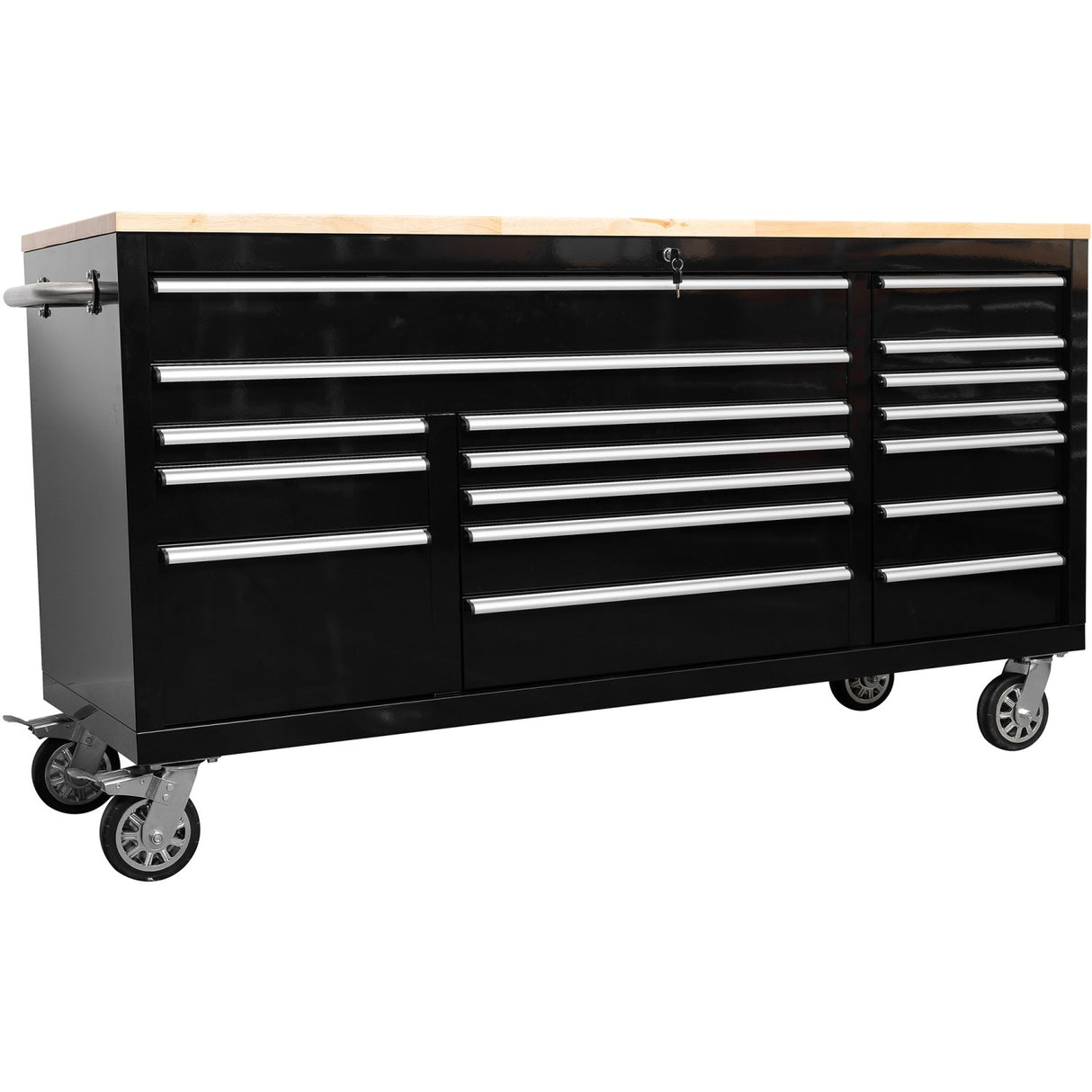 Widebody Heavy Duty 72&Quot; Steel Rolling Tool Chest With Wooden Worktop 17 Drawers 1978x610x1000mm Black | Yzm108