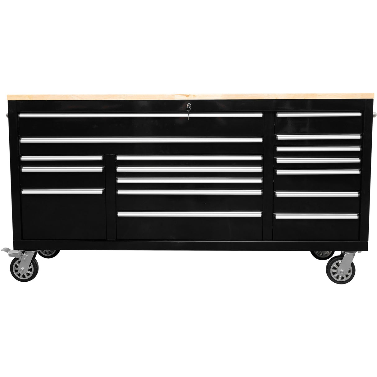 Widebody Heavy Duty 72&Quot; Steel Rolling Tool Chest With Wooden Worktop 17 Drawers 1978x610x1000mm Black | Yzm108