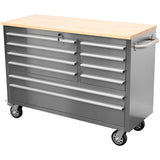 Heavy Duty 48&Quot; Stainless Steel Rolling Tool Chest With Wooden Worktop 10 Drawers 1369x486x909mm Silver | Yzm122