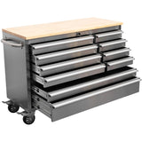 Heavy Duty 48&Quot; Stainless Steel Rolling Tool Chest With Wooden Worktop 10 Drawers 1369x486x909mm Silver | Yzm122