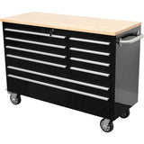 Heavy Duty 48&Quot; Steel Rolling Tool Chest With Wooden Worktop 10 Drawers 1369x486x909mm Black | Yzm124