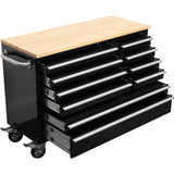 Heavy Duty 48&Quot; Steel Rolling Tool Chest With Wooden Worktop 10 Drawers 1369x486x909mm Black | Yzm124