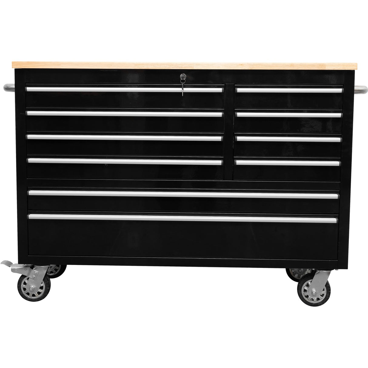 Heavy Duty 48&Quot; Steel Rolling Tool Chest With Wooden Worktop 10 Drawers 1369x486x909mm Black | Yzm124
