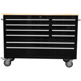Heavy Duty 48&Quot; Steel Rolling Tool Chest With Wooden Worktop 10 Drawers 1369x486x909mm Black | Yzm124