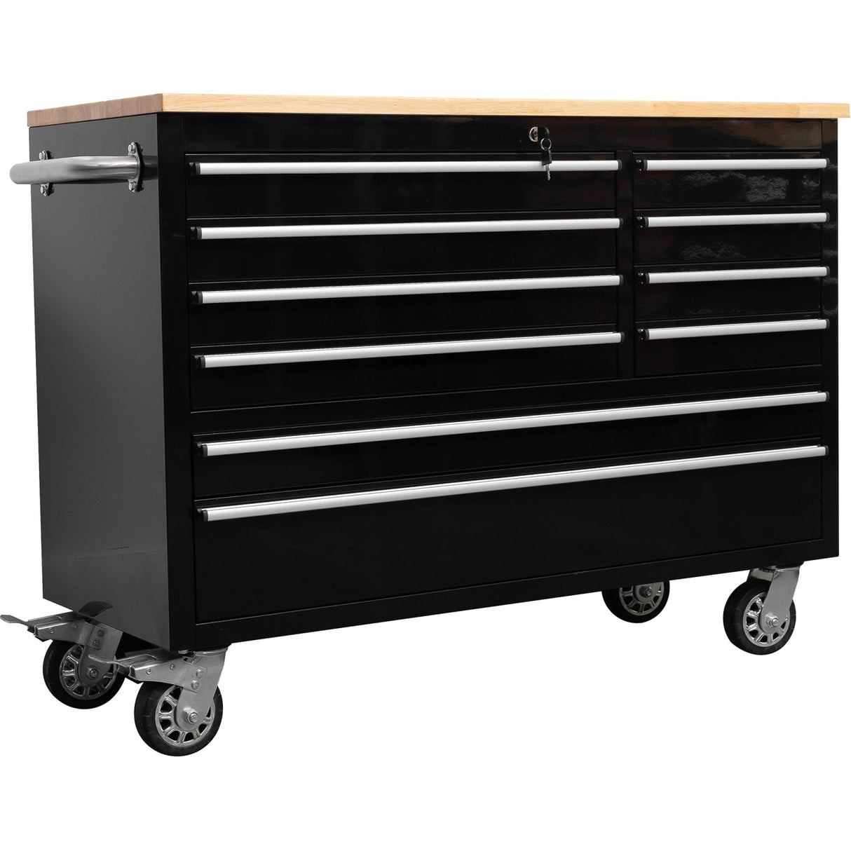 Heavy Duty 48&Quot; Steel Rolling Tool Chest With Wooden Worktop 10 Drawers 1369x486x909mm Black | Yzm124