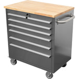 Heavy Duty 30&Quot; Stainless Steel Rolling Tool Chest With Wooden Worktop 6 Drawers 835x485x877mm Silver | Yzm130
