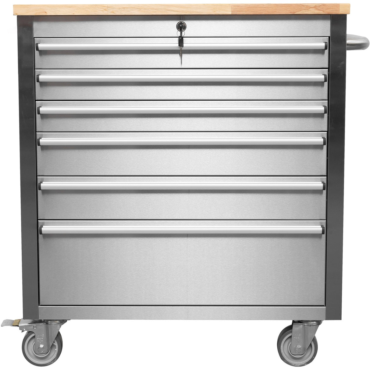 Heavy Duty 30&Quot; Stainless Steel Rolling Tool Chest With Wooden Worktop 6 Drawers 835x485x877mm Silver | Yzm130