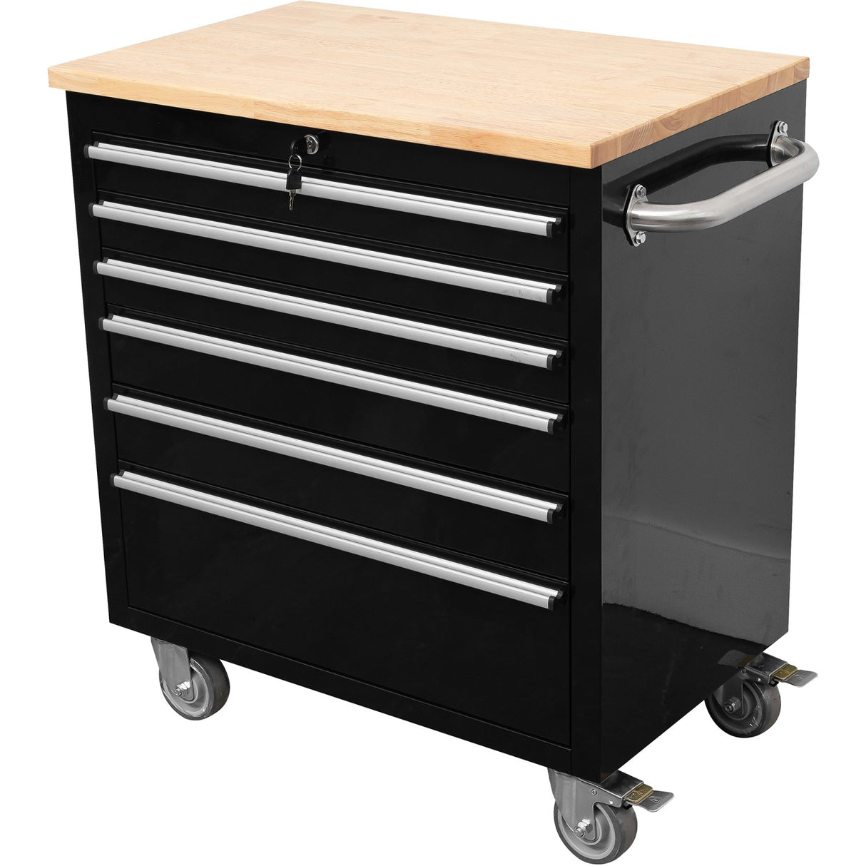 Heavy Duty 30&Quot; Steel Rolling Tool Chest With Wooden Worktop 6 Drawers 835x485x877mm Black | Yzm132