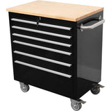 Heavy Duty 30&Quot; Steel Rolling Tool Chest With Wooden Worktop 6 Drawers 835x485x877mm Black | Yzm132