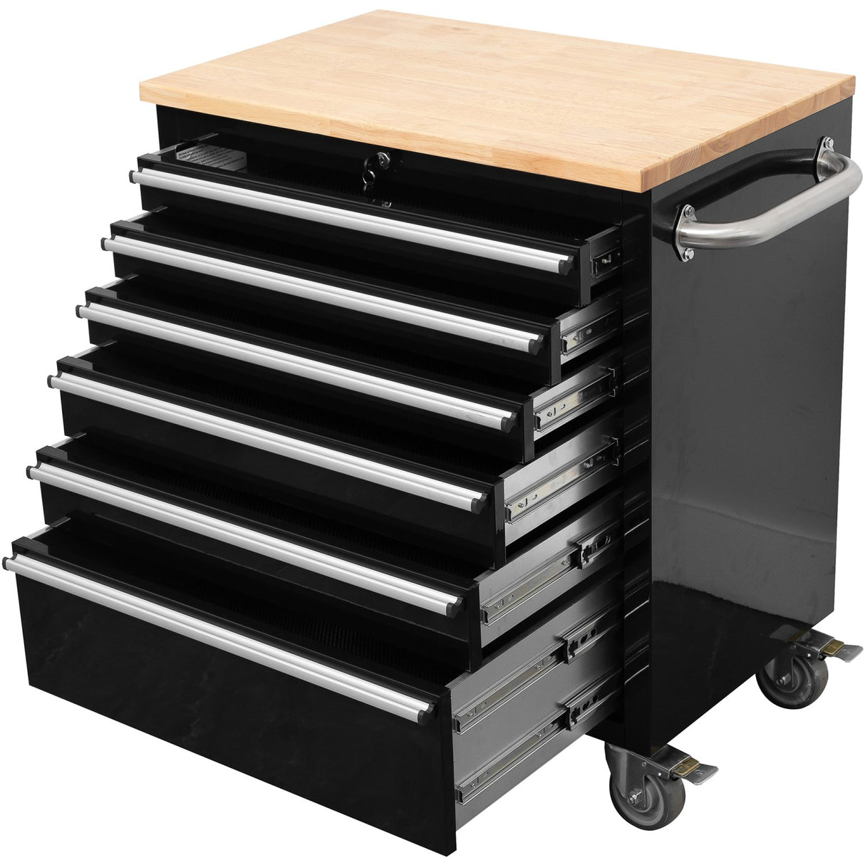 Heavy Duty 30&Quot; Steel Rolling Tool Chest With Wooden Worktop 6 Drawers 835x485x877mm Black | Yzm132