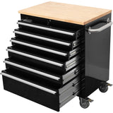 Heavy Duty 30&Quot; Steel Rolling Tool Chest With Wooden Worktop 6 Drawers 835x485x877mm Black | Yzm132