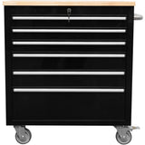 Heavy Duty 30&Quot; Steel Rolling Tool Chest With Wooden Worktop 6 Drawers 835x485x877mm Black | Yzm132