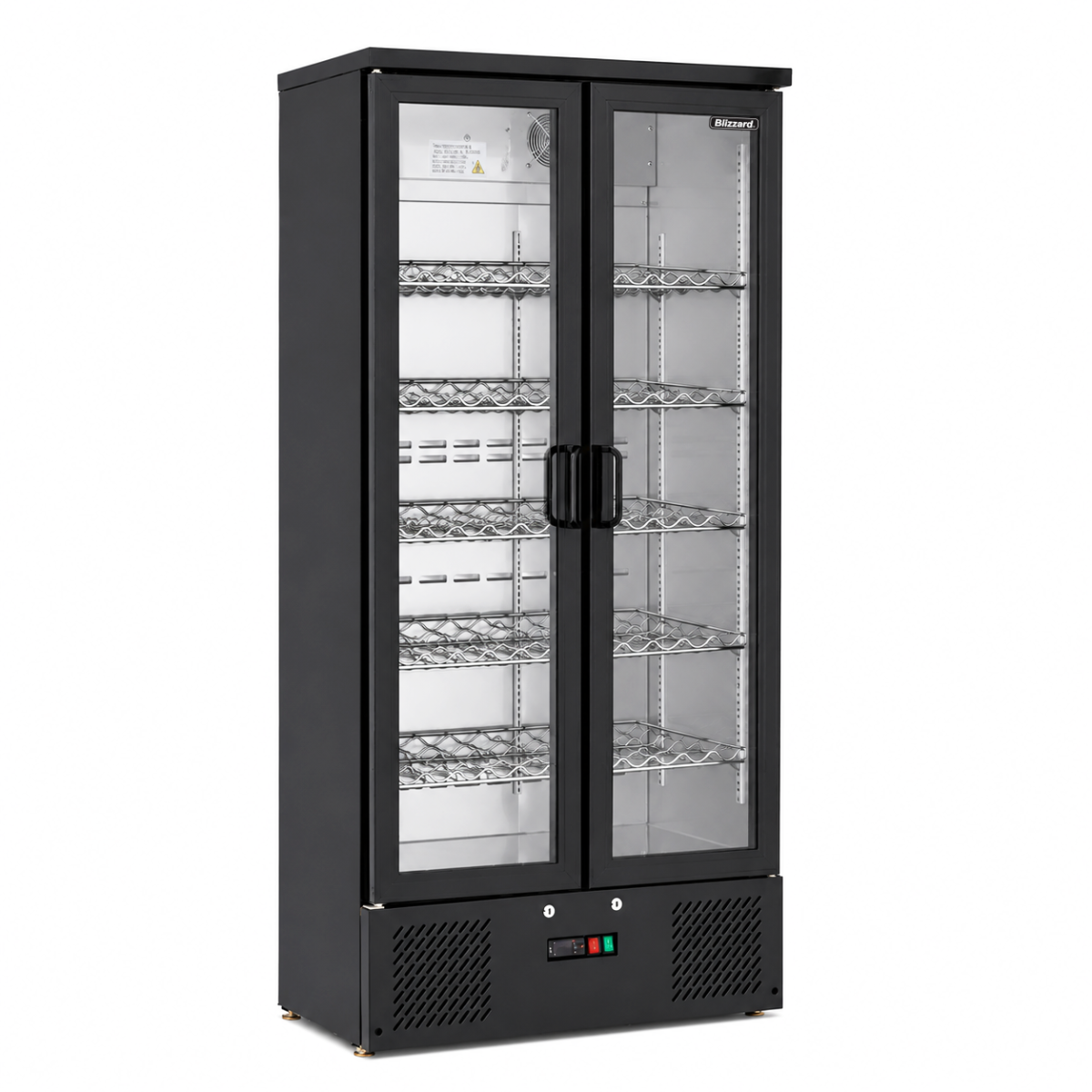 Black Upright Double Hinged Glass Door Bottle Cooler (Wine Shelves)