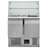 Double Hinged Door Refrigerated Prep Counter With Glass Canopy