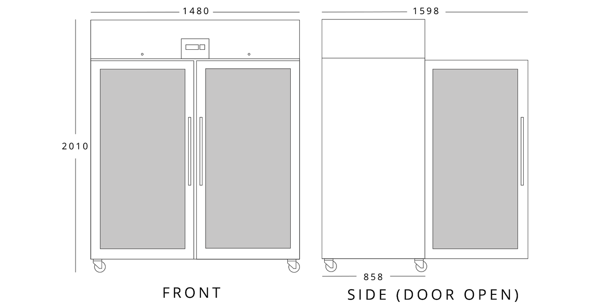 Upright Double Hinged Glass Door Gastronorm Refrigerator