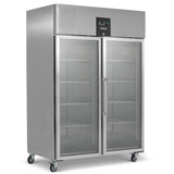 Upright Double Hinged Glass Door Gastronorm Refrigerator