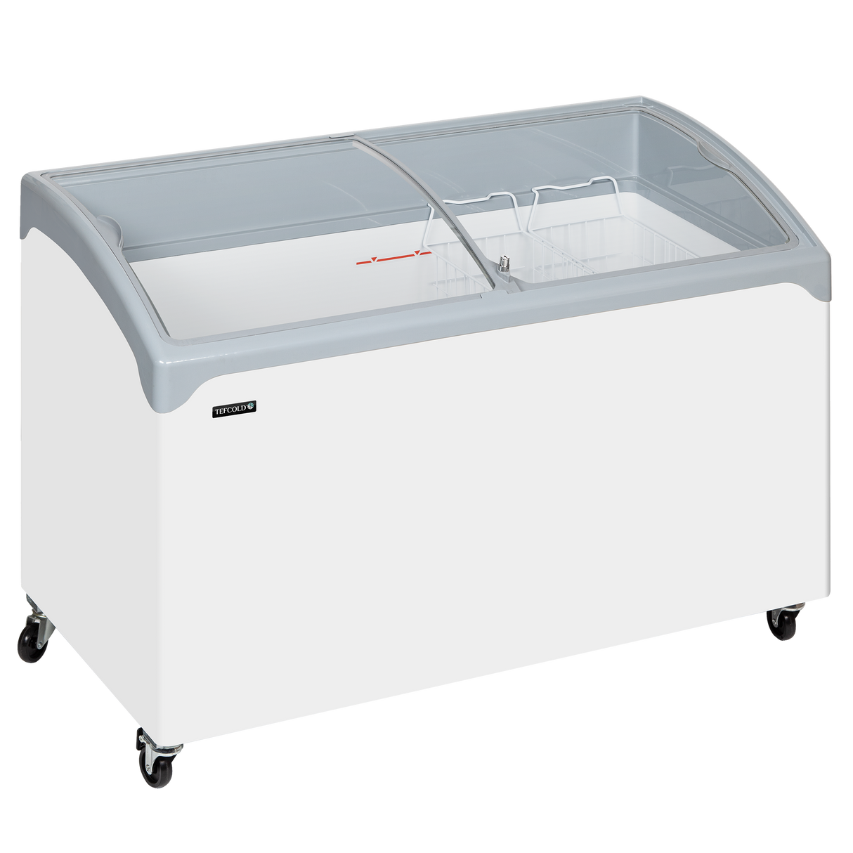 - - Sliding Curved Glass Lid Chest Freezer - NIC400SCEB LED
