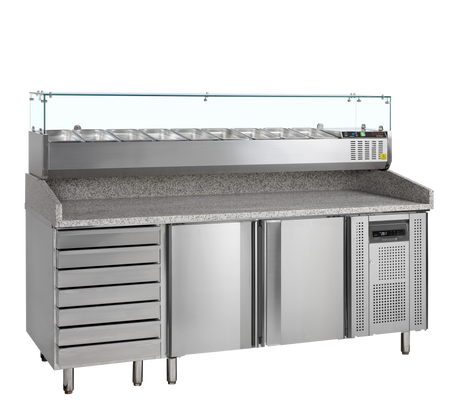 Tefcold Pizza Table with Topping Unit +2 to +10°C – PT1310 + GVC38-200