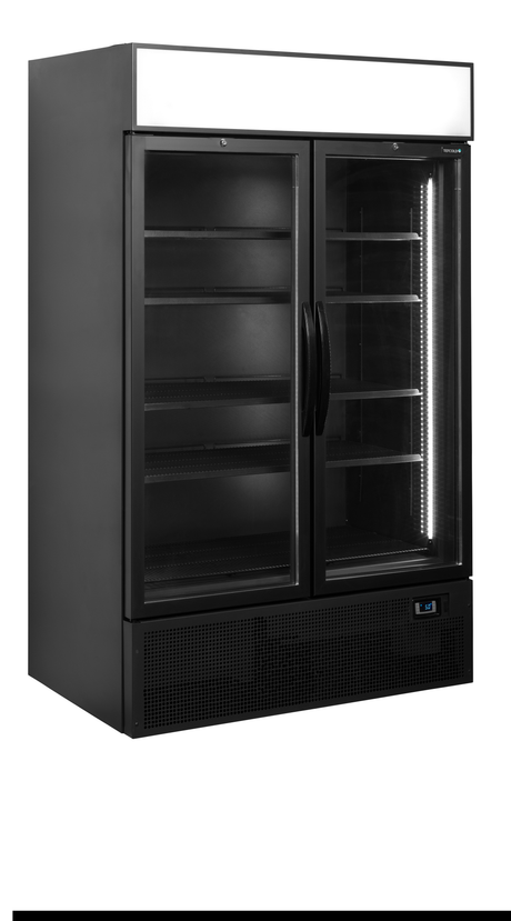 Tefcold Glass Door Merchandiser 645L, 2-Door Glass, +2 to +10°C – FSC1200H BLACK