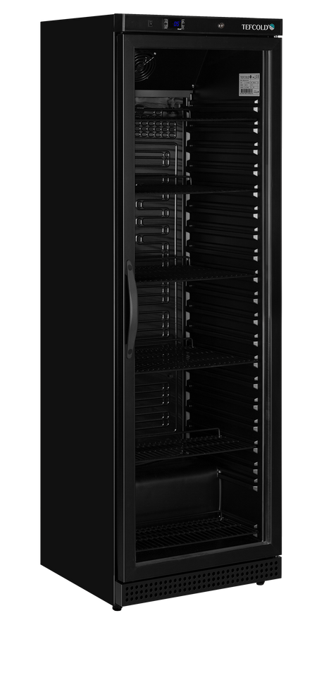 Tefcold Glass Door Merchandiser 350L, Glass Door, +2 to +10°C – UR400G BLACK