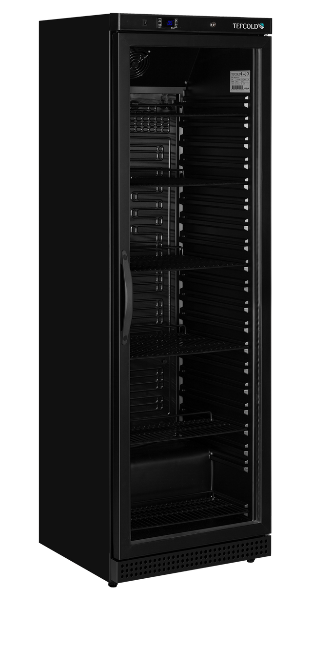 Tefcold Glass Door Merchandiser 350L, Glass Door, +2 to +10°C – UR400G BLACK